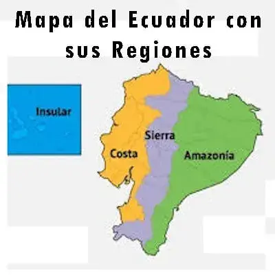 Mapa del Ecuador con sus Regiones Naturales