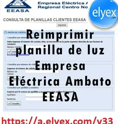 Reimprimir planilla de luz Empresa Eléctrica Ambato EEASA
