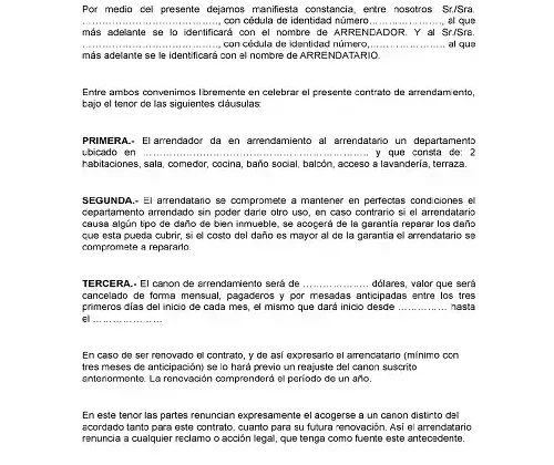 Modelo de Contrato de Arrendamiento Ecuador