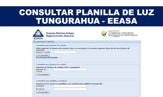 Consultar Planilla de Luz Tungurahua EEASA